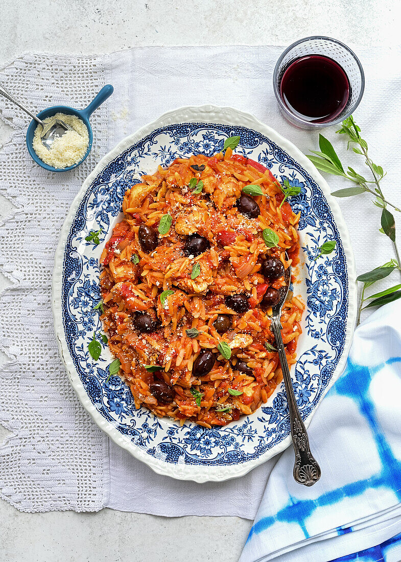 Greek chicken orzo with olives