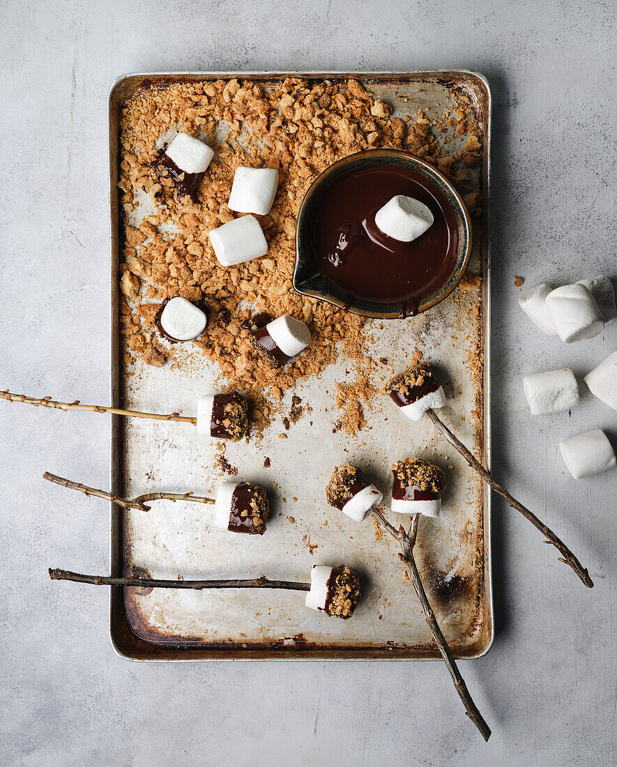 S'mores Pops with chocolate and almonds