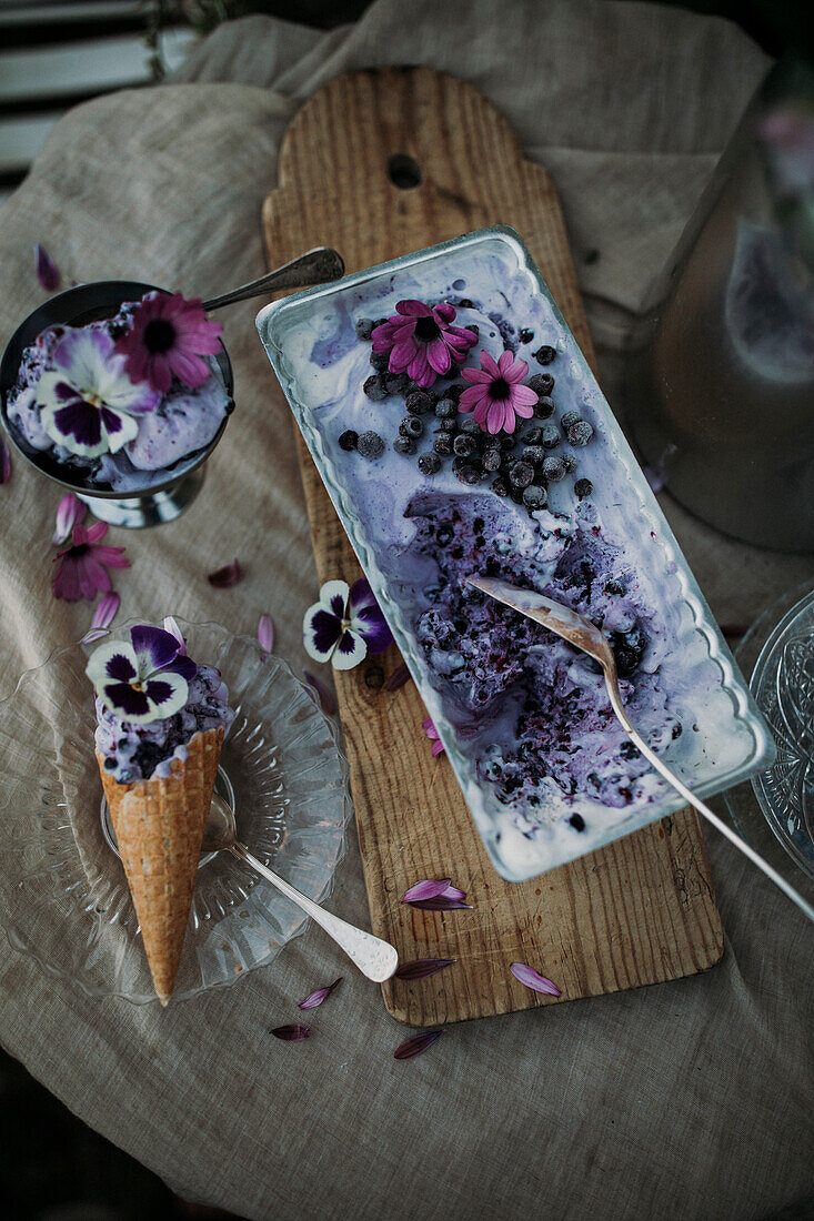 Blueberry ice-cream in cone
