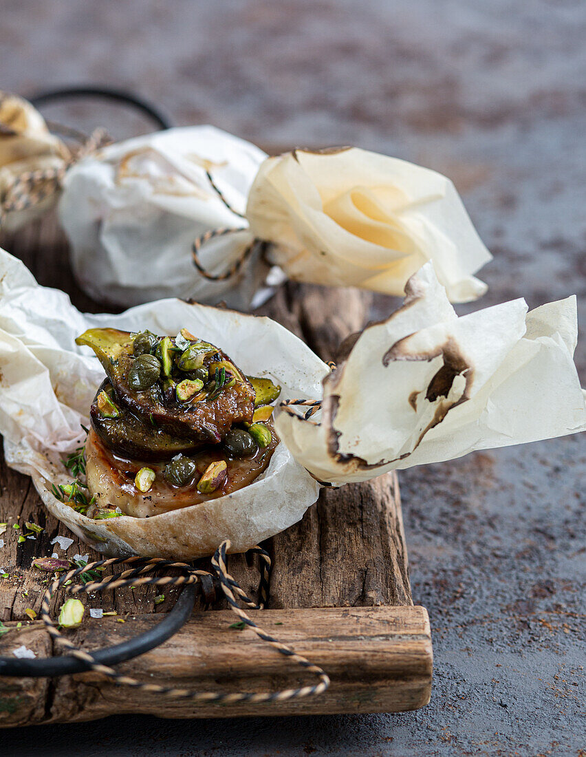 Cashew Cheese Pockets with figs and maple syrup