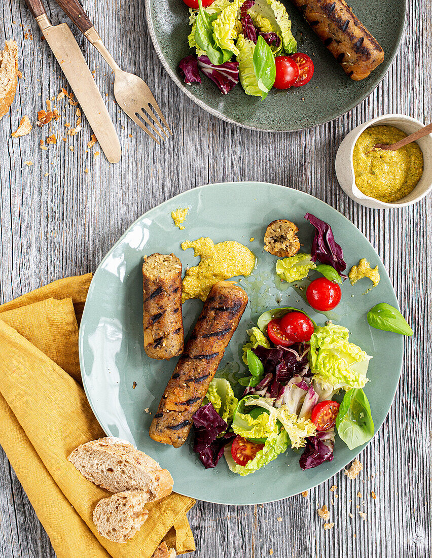 Seitan-Maple-Apple-'Vürste' with tarragon-mustard