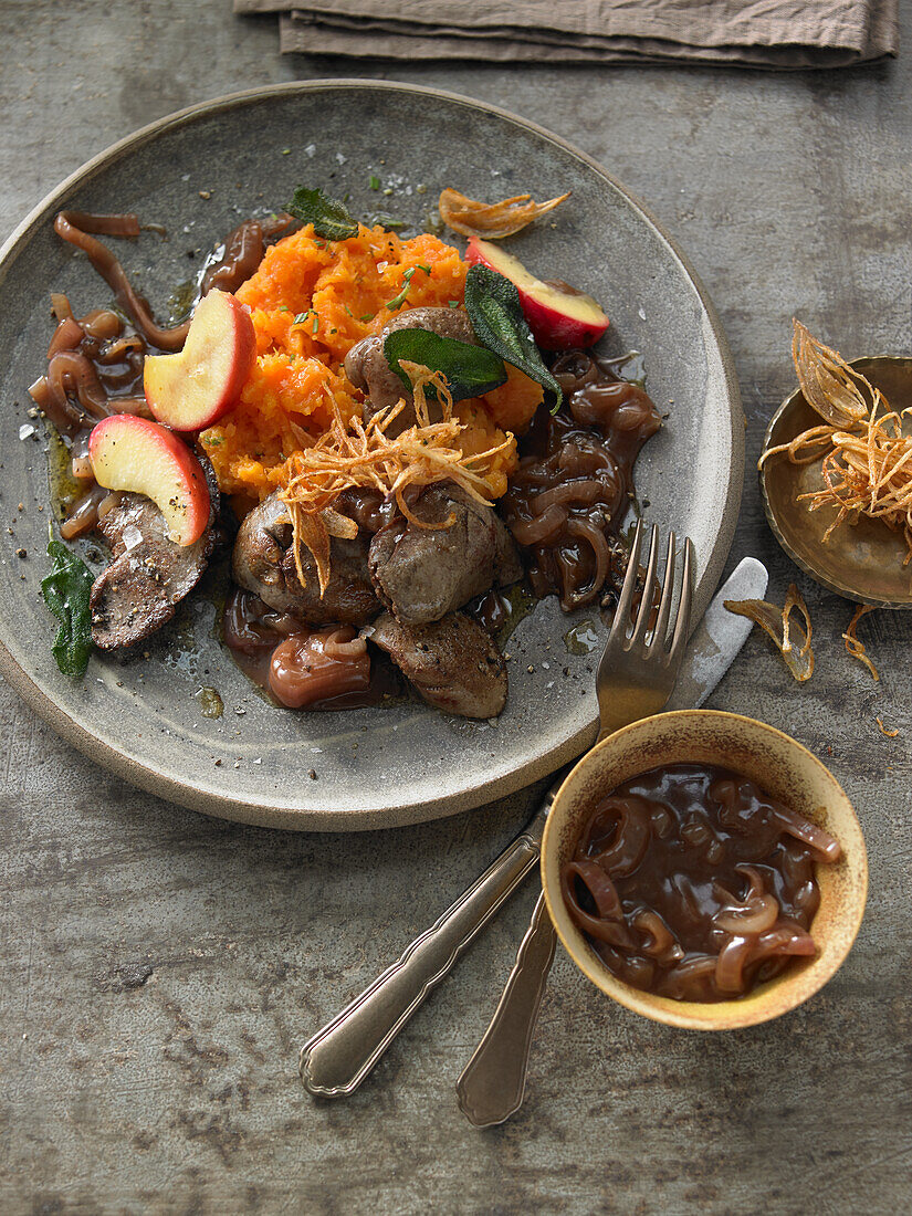 Rabbit liver with a port-wine-and-shallot sauce