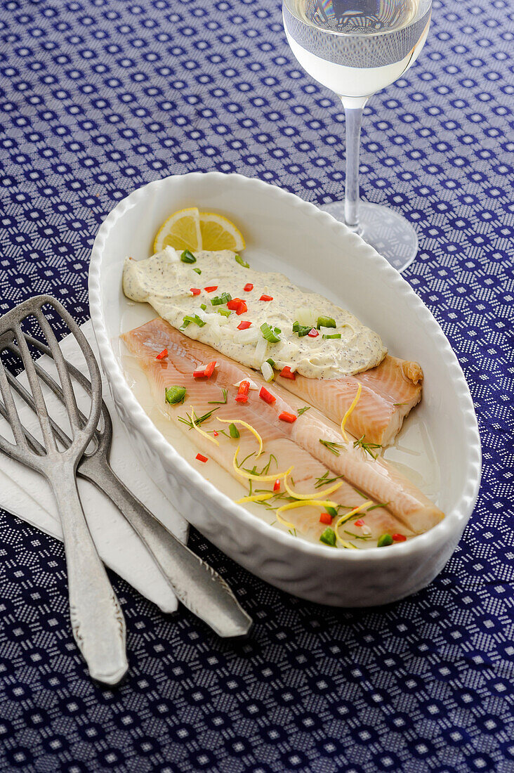 Smoked trout with paprika sour cream