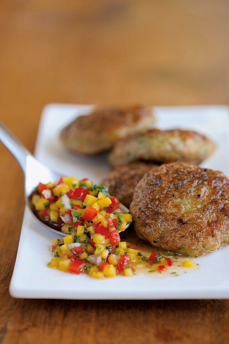 Garnelen-Buletten mit Mango-Chili-Sauce