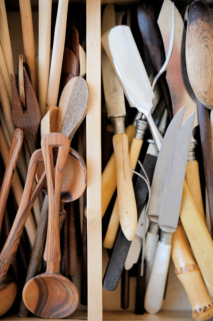 Various cooking utensils in a drawer