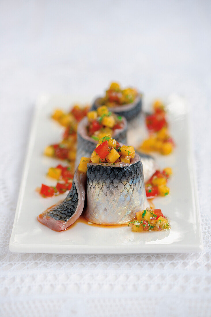 Marinated rollmop herring