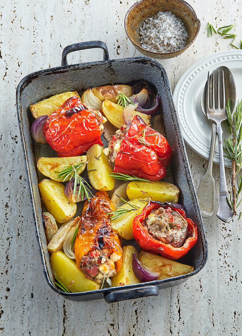 Baked sweet peppers with potatoes