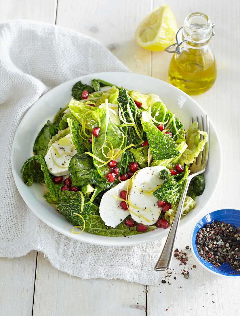 Warm cabbage salad with pomegranate