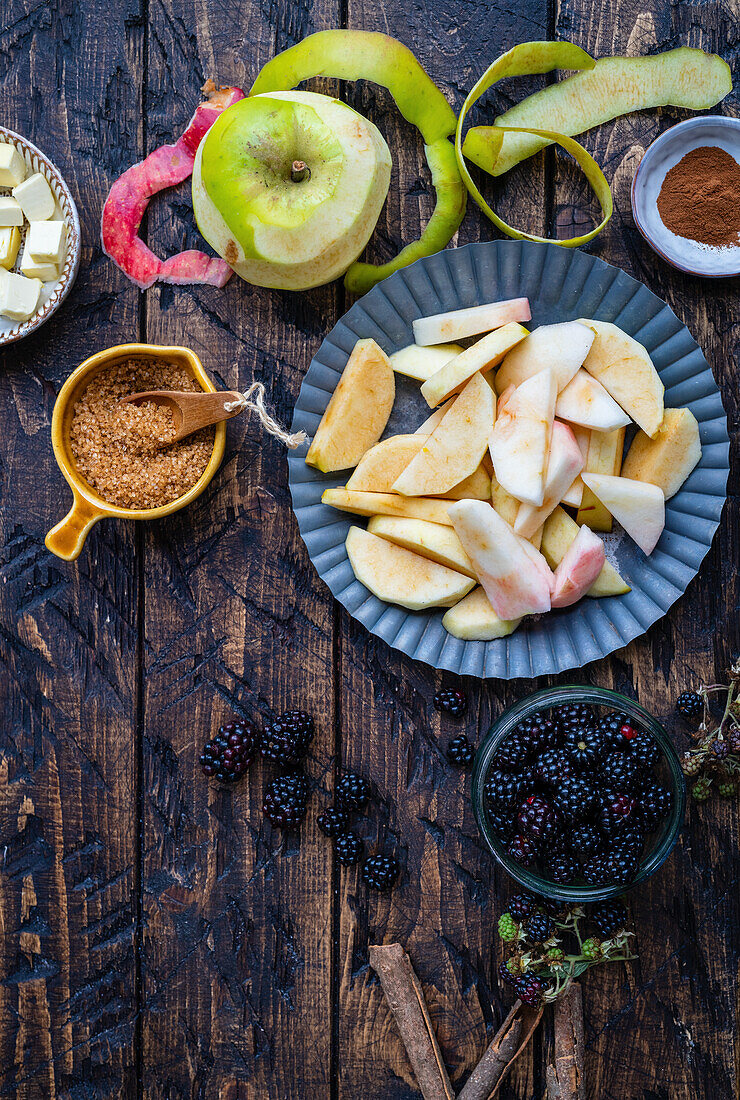 Ingredients for apple blackberry crumble