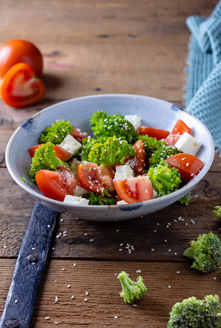 Broccoli tomato feta salad