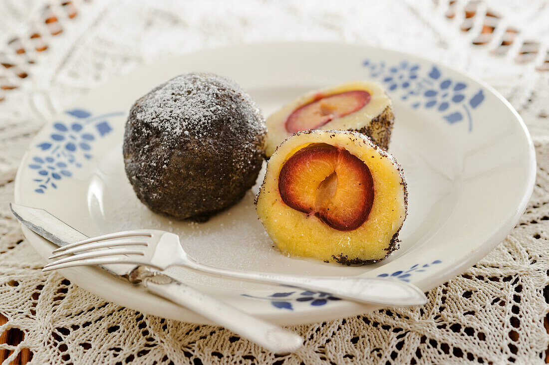 Poppy seed plum dumplings