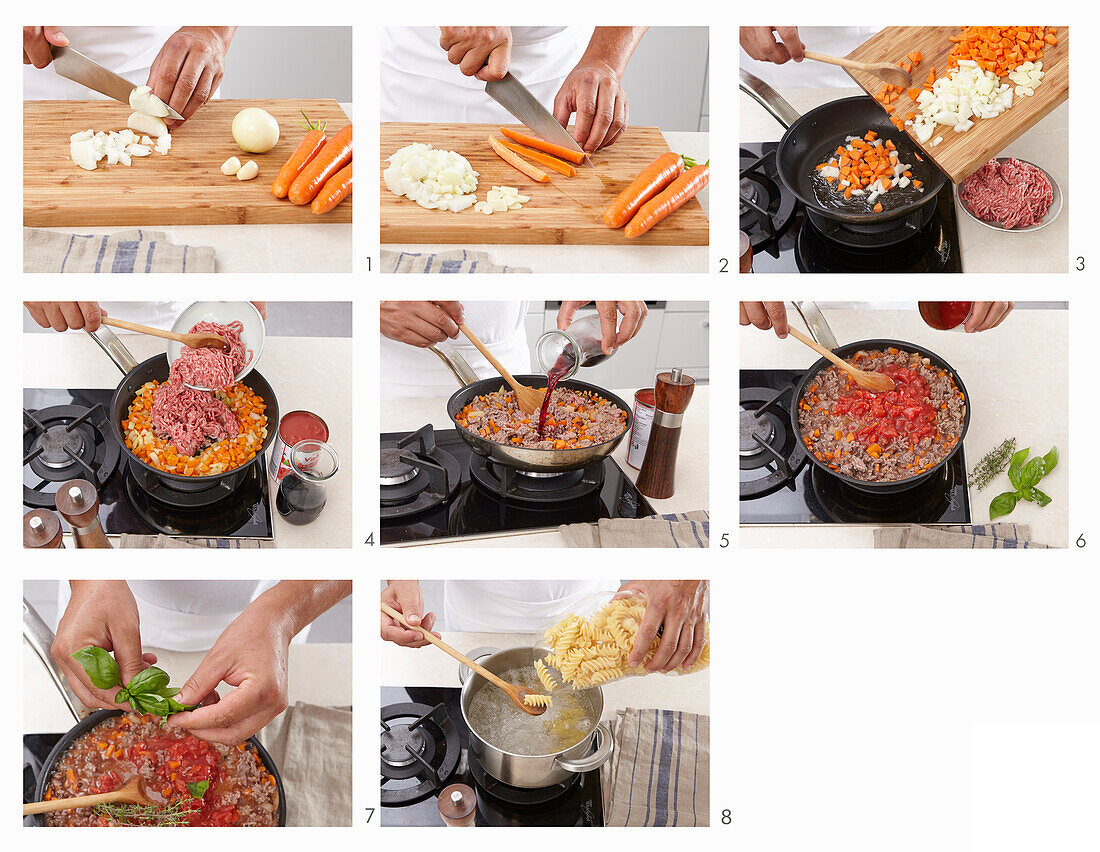 Pasta with minced meat ragout - step by step