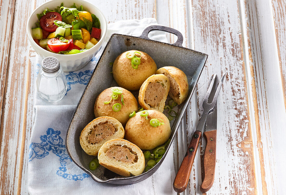 Meat balls in parmesan dough