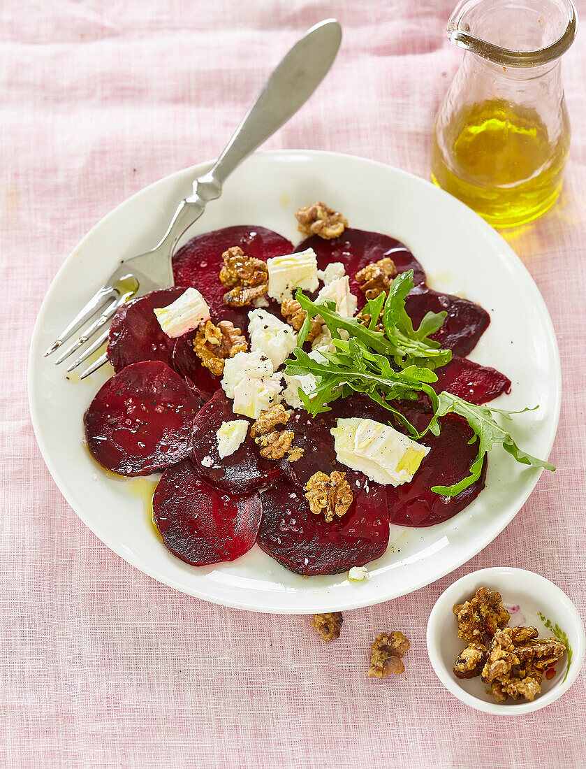 Beetroot carpaccio with goat cheese