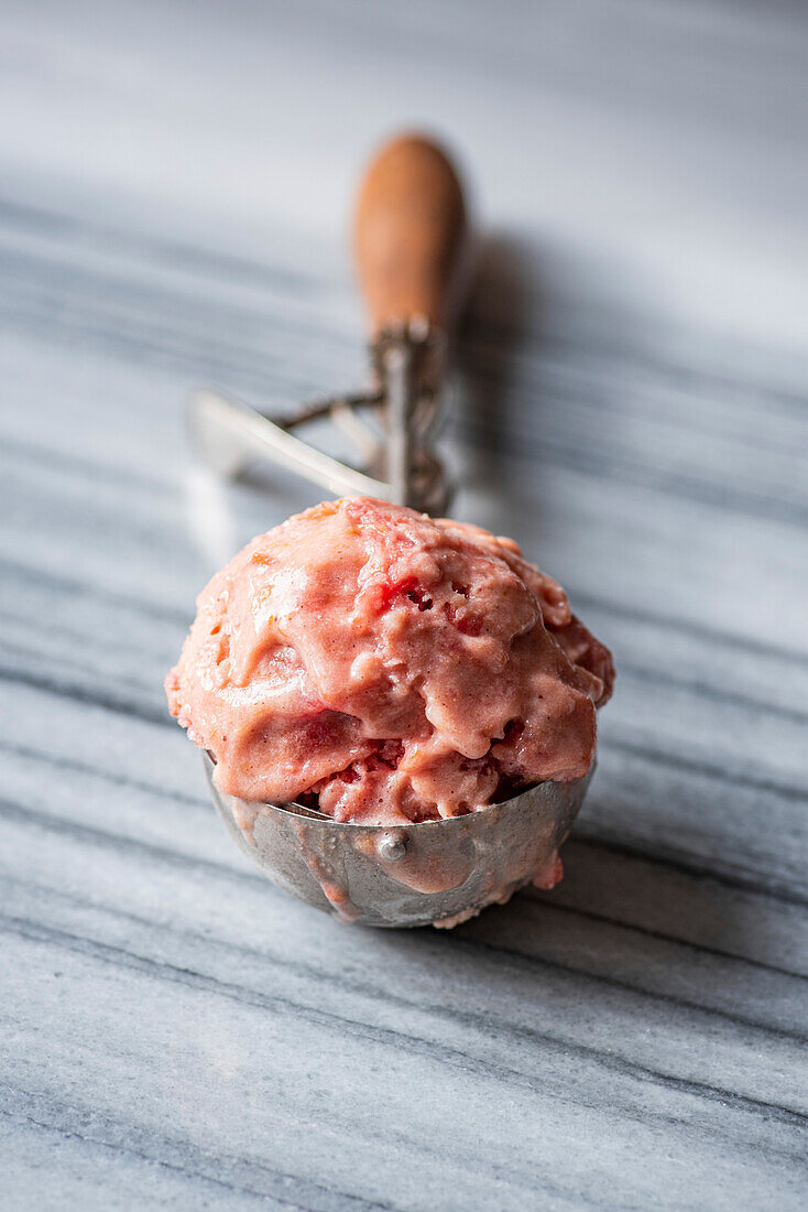 Rhubarb Ice Cream in a scoop