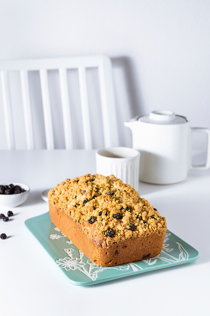 Dried blueberry and vanilla streusel pound cake