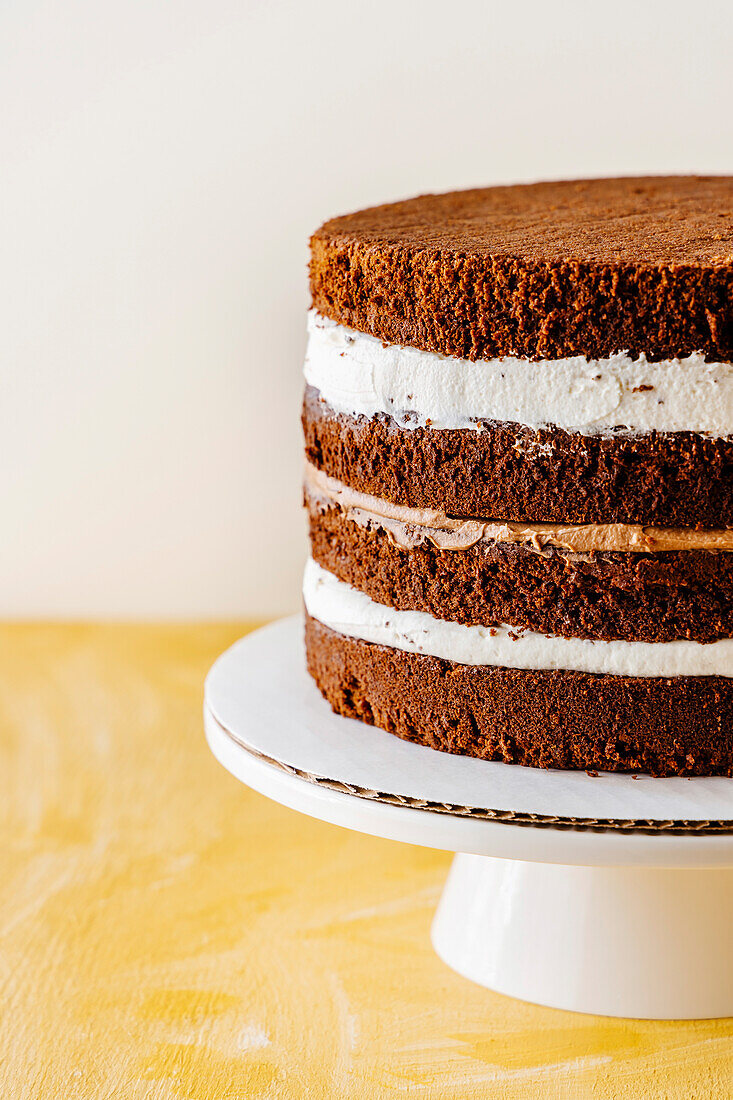 Naked chocolate cake before icing and decorating