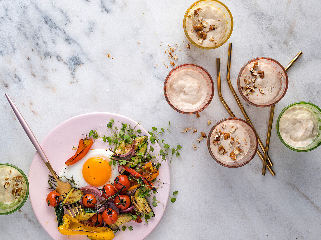 Roasted Egg and Veg Tray Bake, and Nut Butter Smoothie