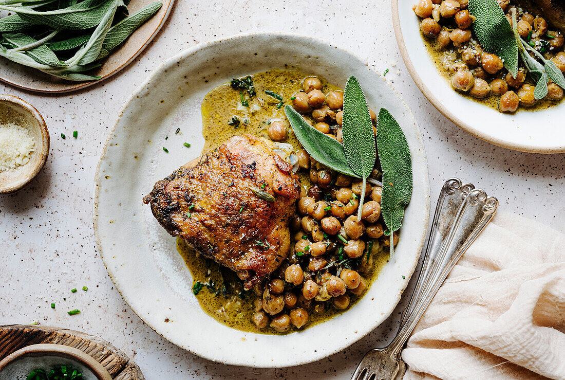 Creamy Spiced Chicken with Chickpeas Dinner Plate