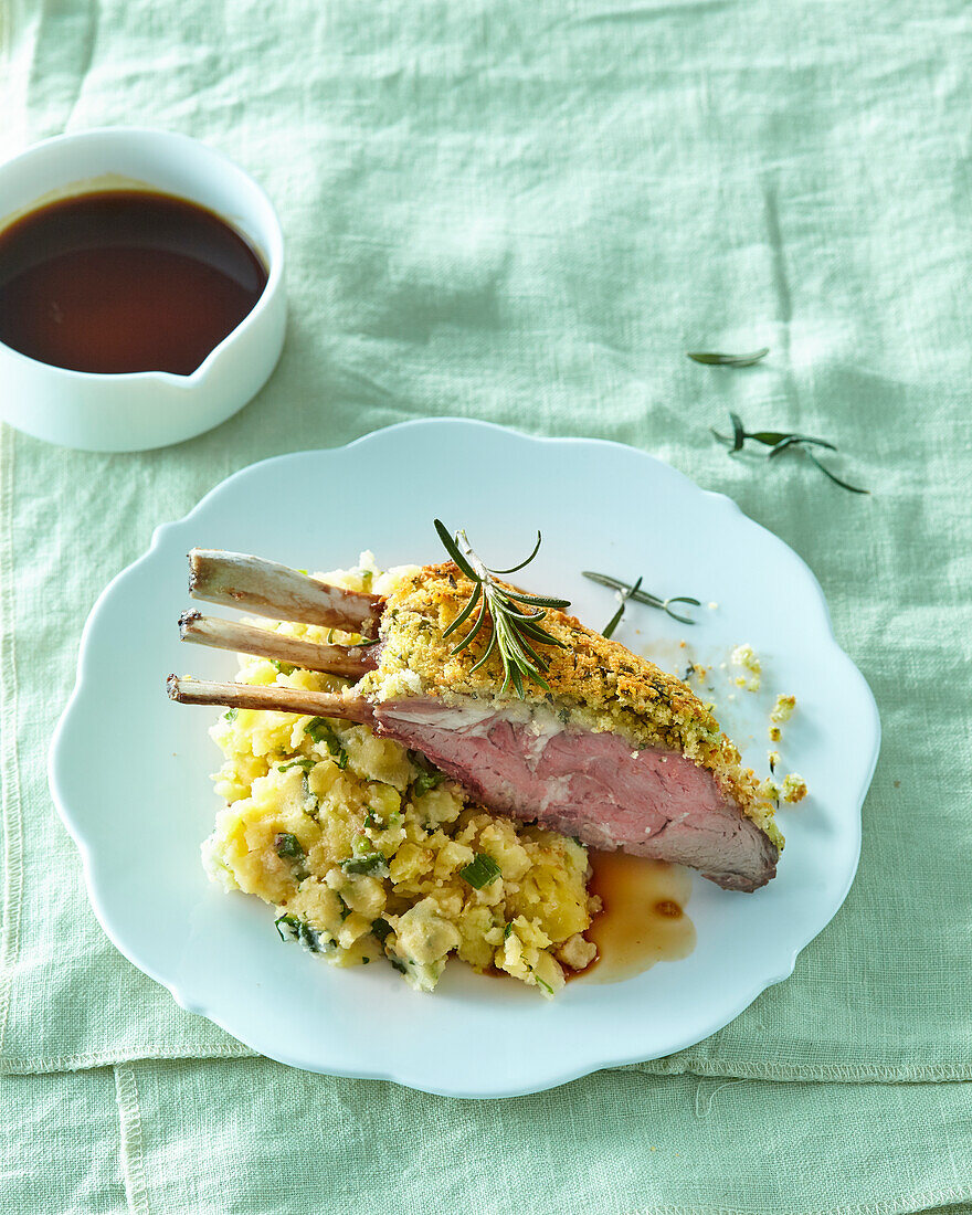 Lamb cutlets with herb crust and potato mash