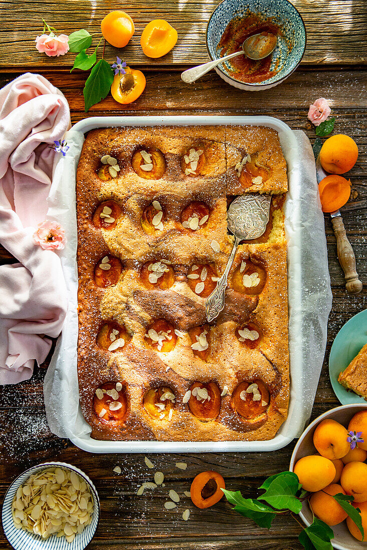 Marble apricot cake with almonds