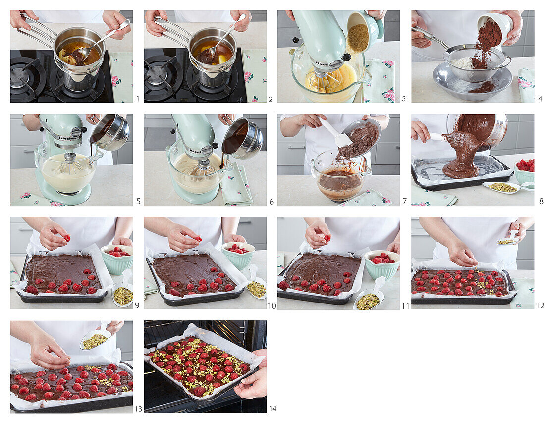 Brownies with dark chocolate and raspberries - step by step