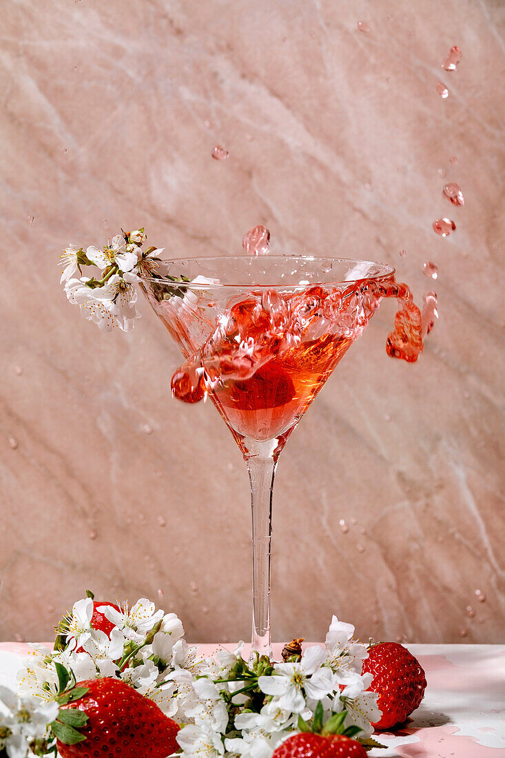 Strawberry cocktail in martini glass