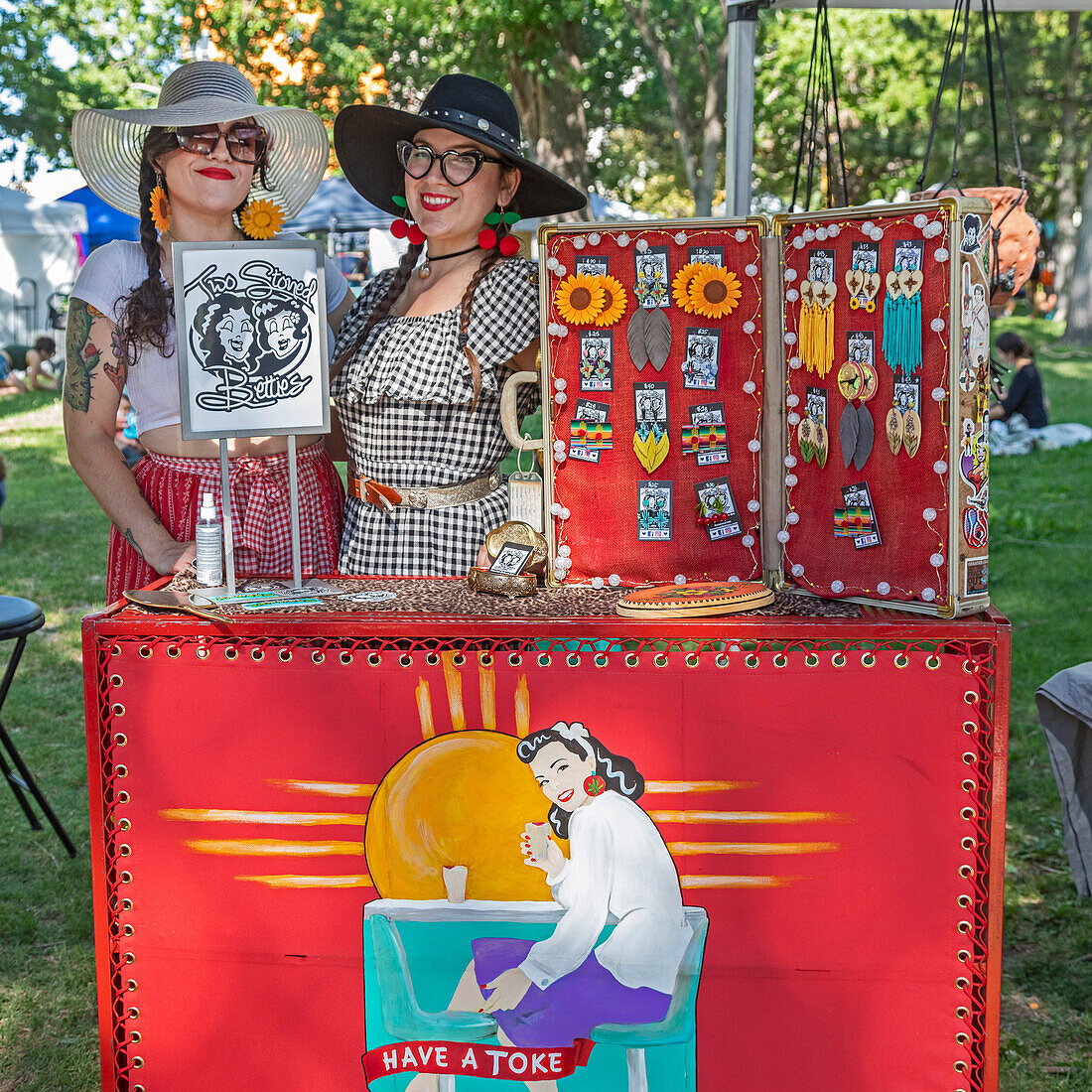 Stand selling accessories at a farmers market