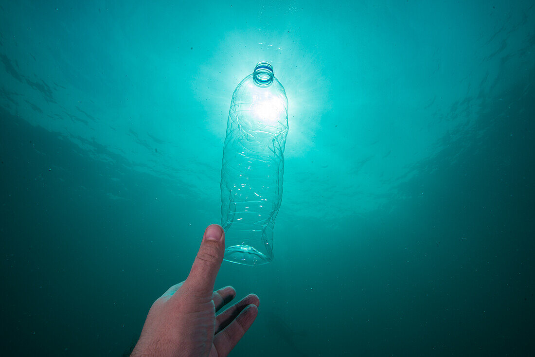 Plastic bottle in ocean