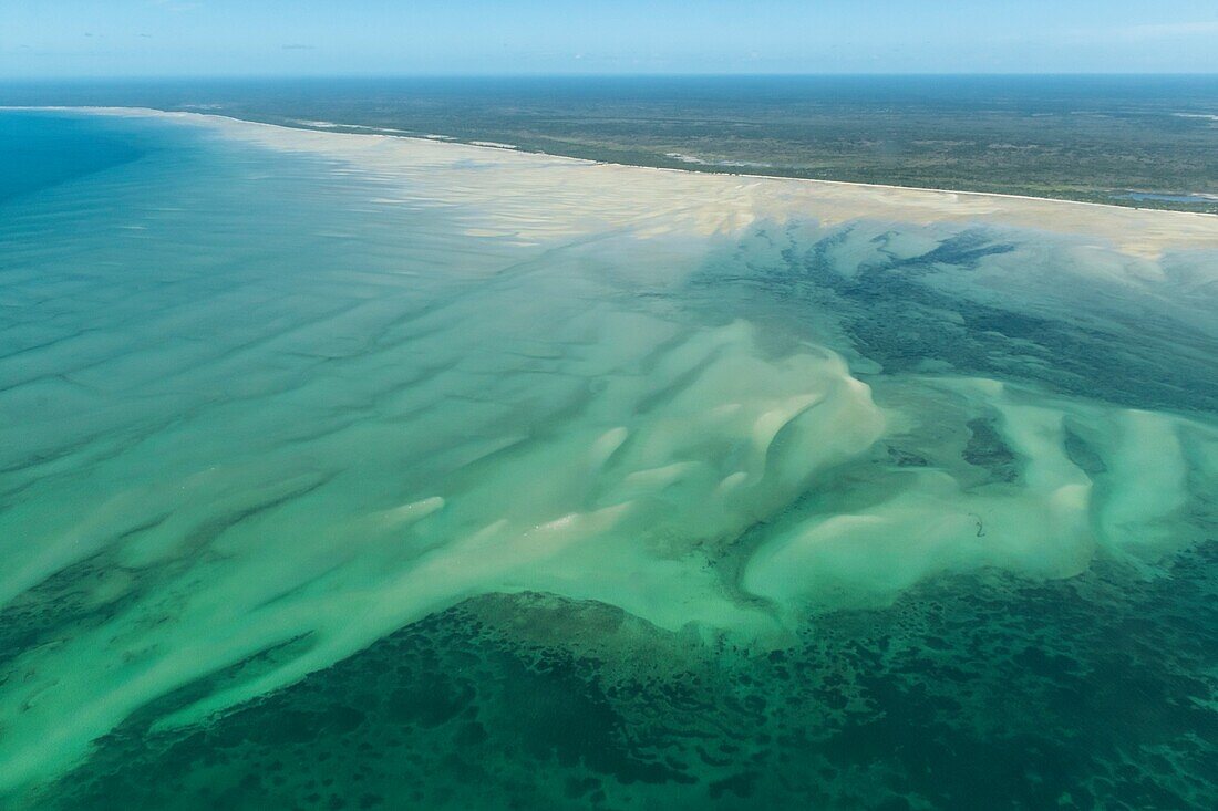 Seagrass beds and sandspits along coastline, Mozambique