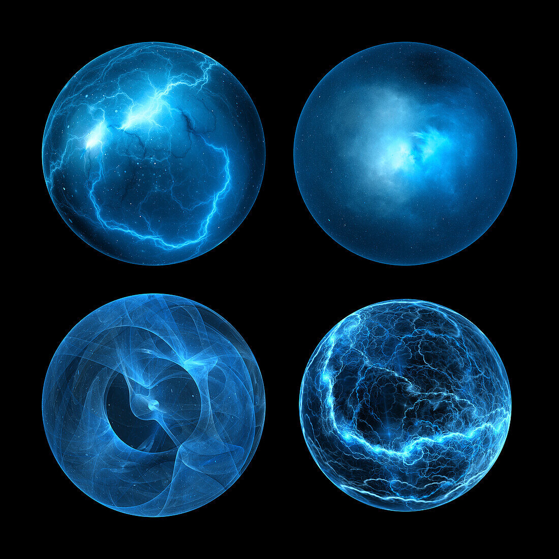 Set of blue glowing power balls, abstract illustration