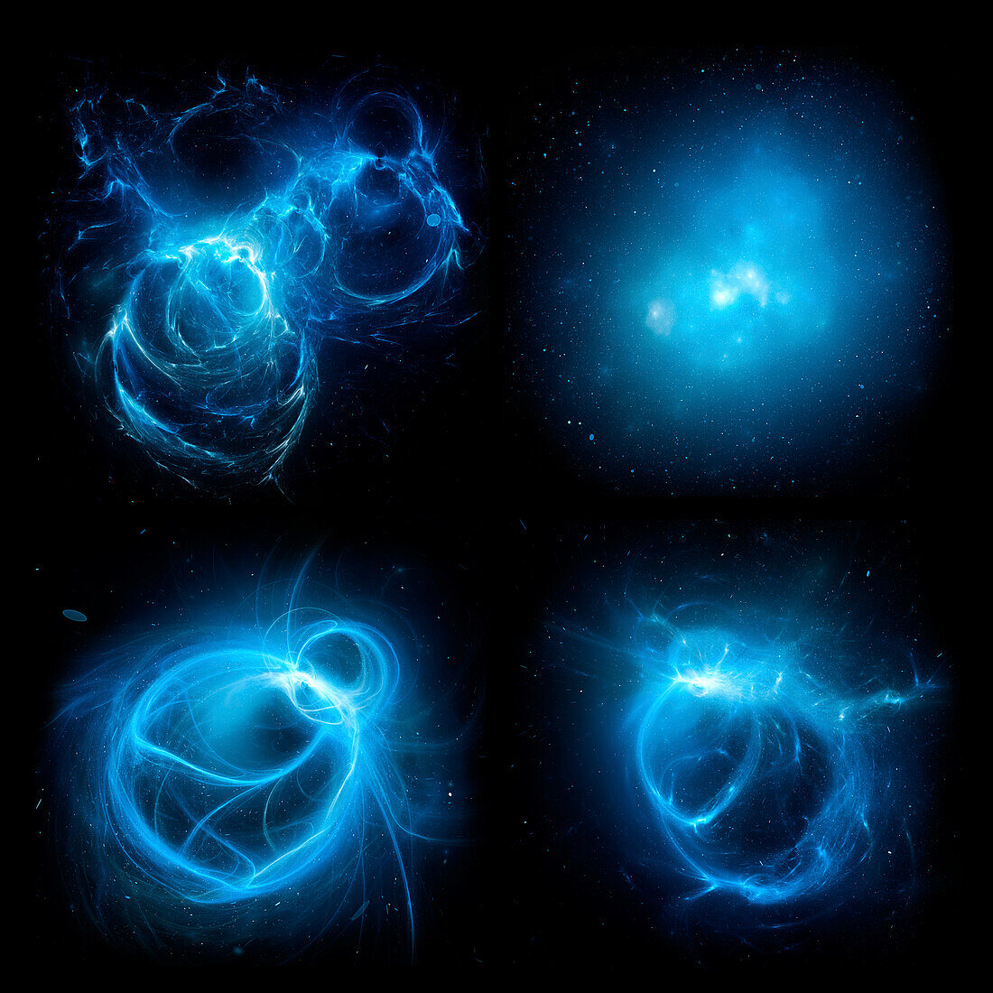 Glowing plasma energy objects in space, illustration