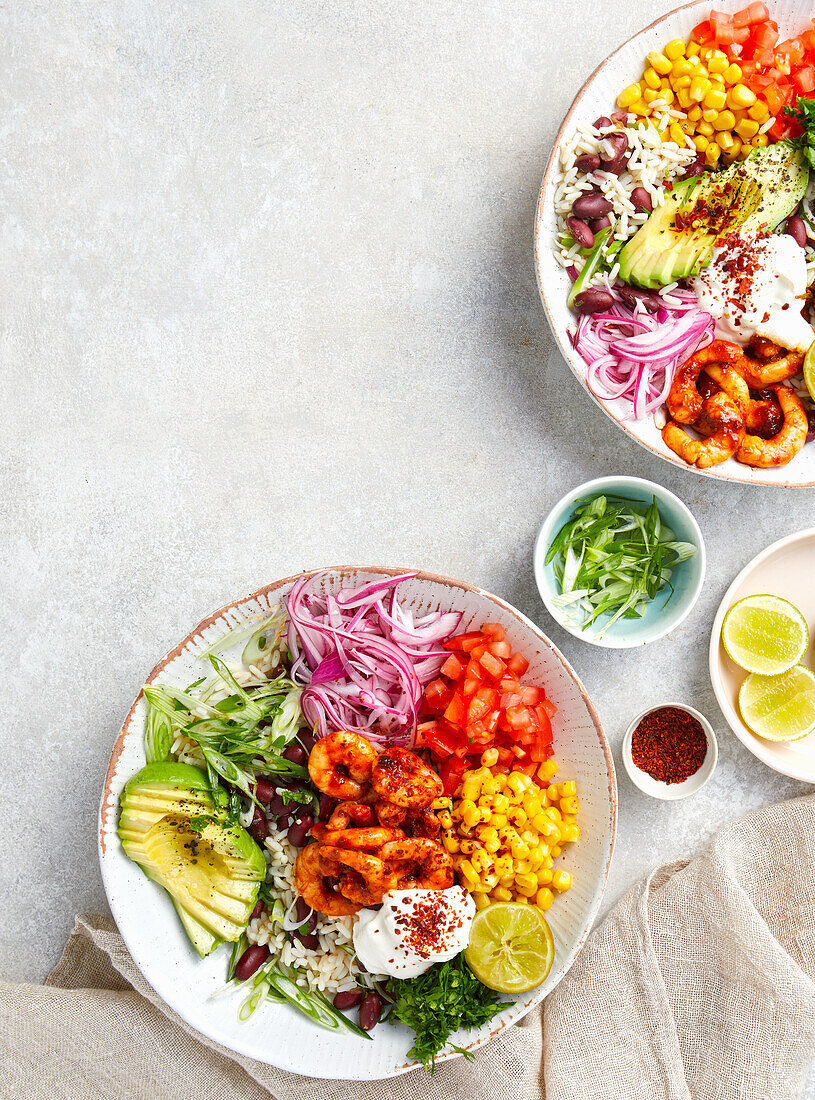 Burrito Bowl mit Chipotle-Limetten-Garnelen