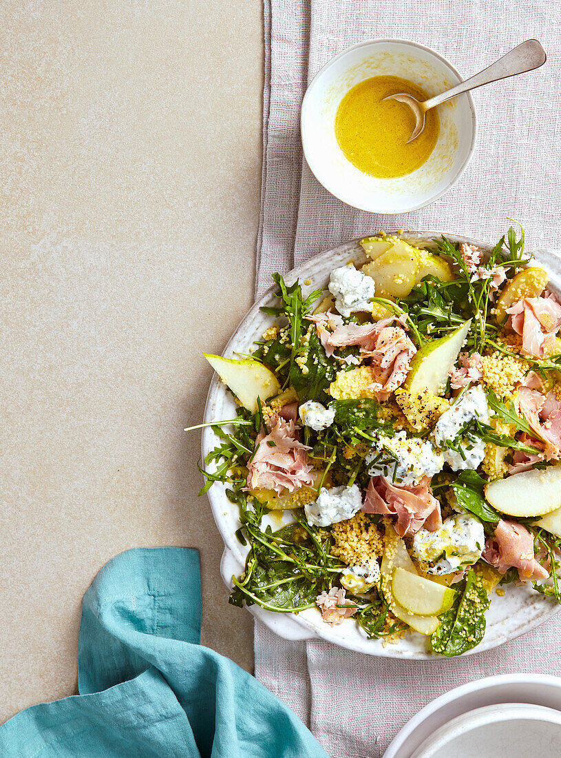 Ham, cheese and pear salad