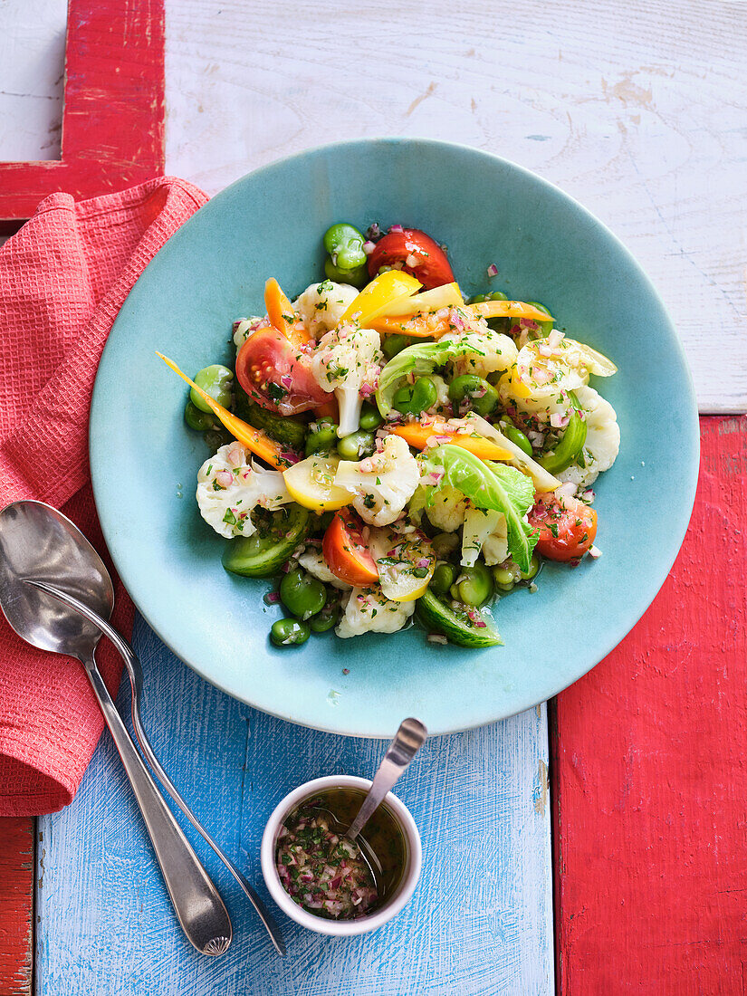 Mixed summer vegetable salad with lovage