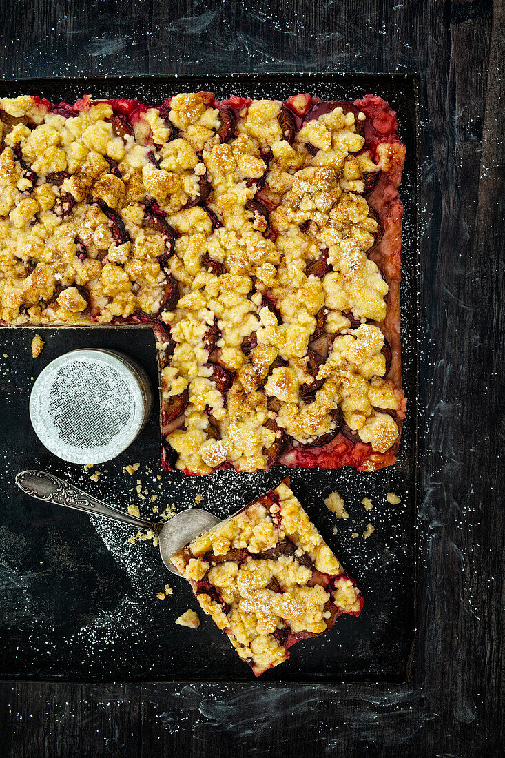 Juicy plum doughnut with butter crumble