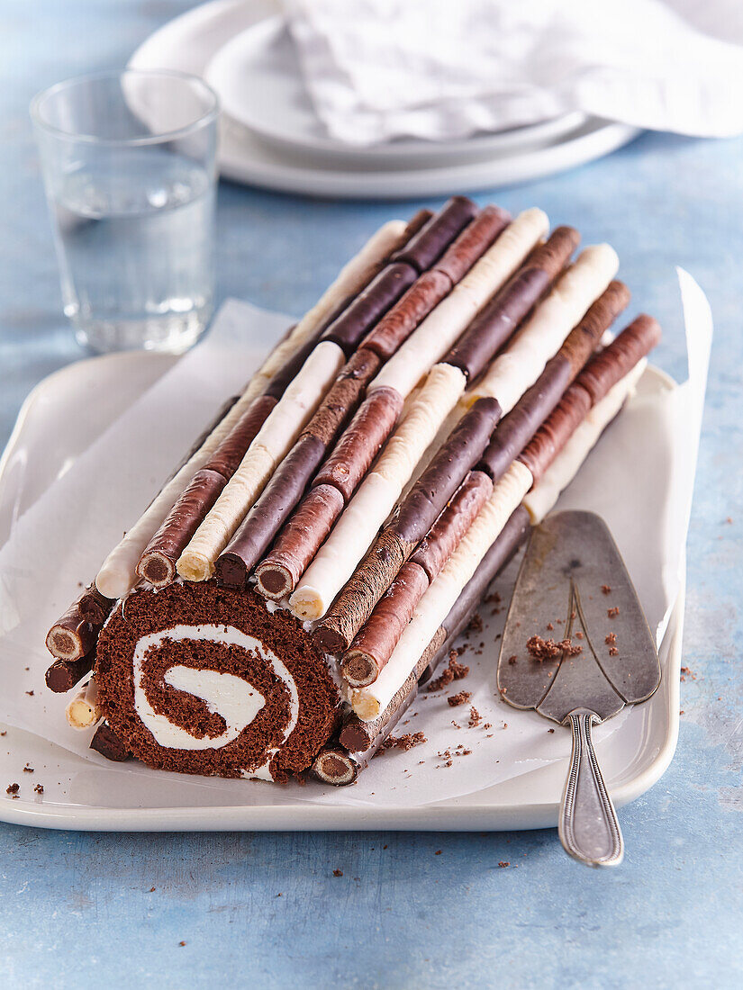 Chocolate roll with curd cream
