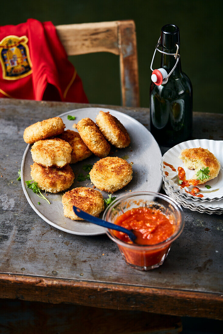 Cod fritters with tomato dip