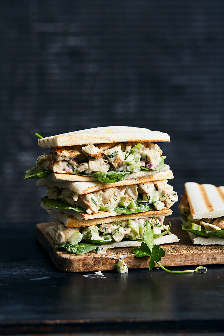 Grilled tramezzini with chicken celery salad