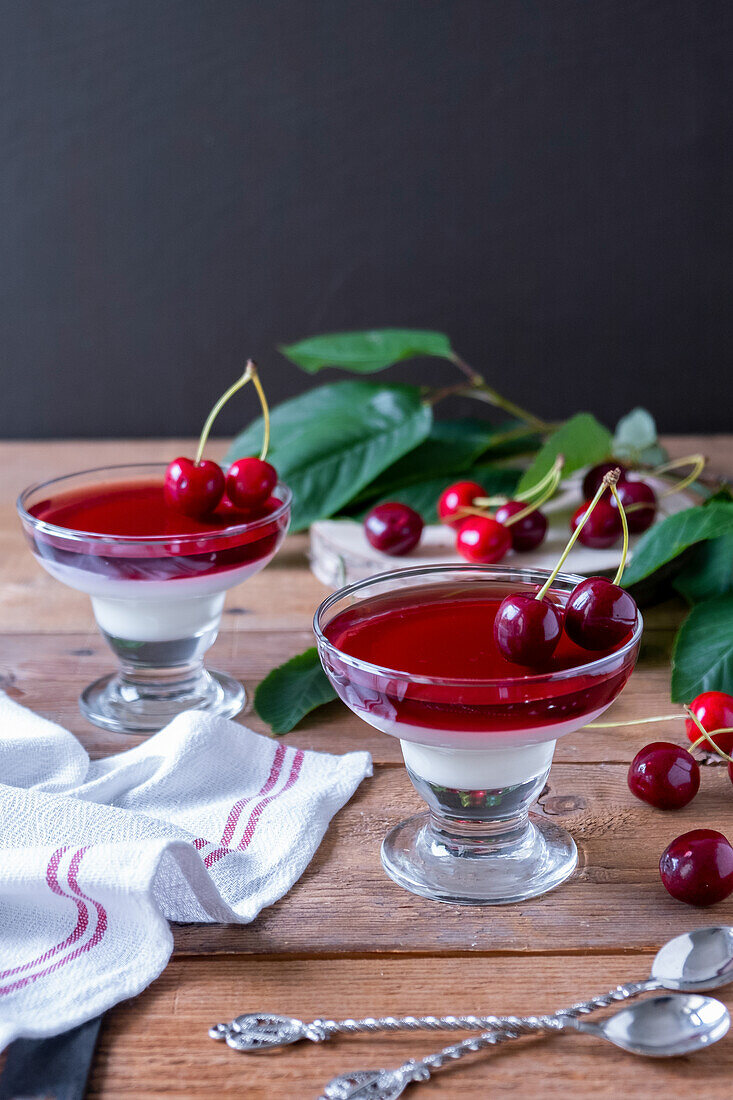 Panna cotta with cherries