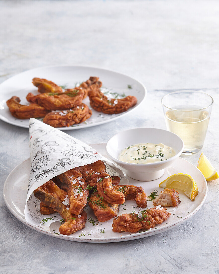 Carp fries with dill dip