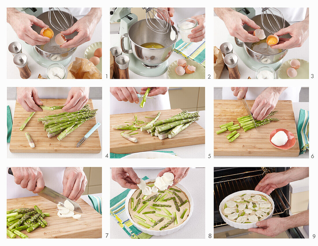 Asparagus quiche with ham - steps by step