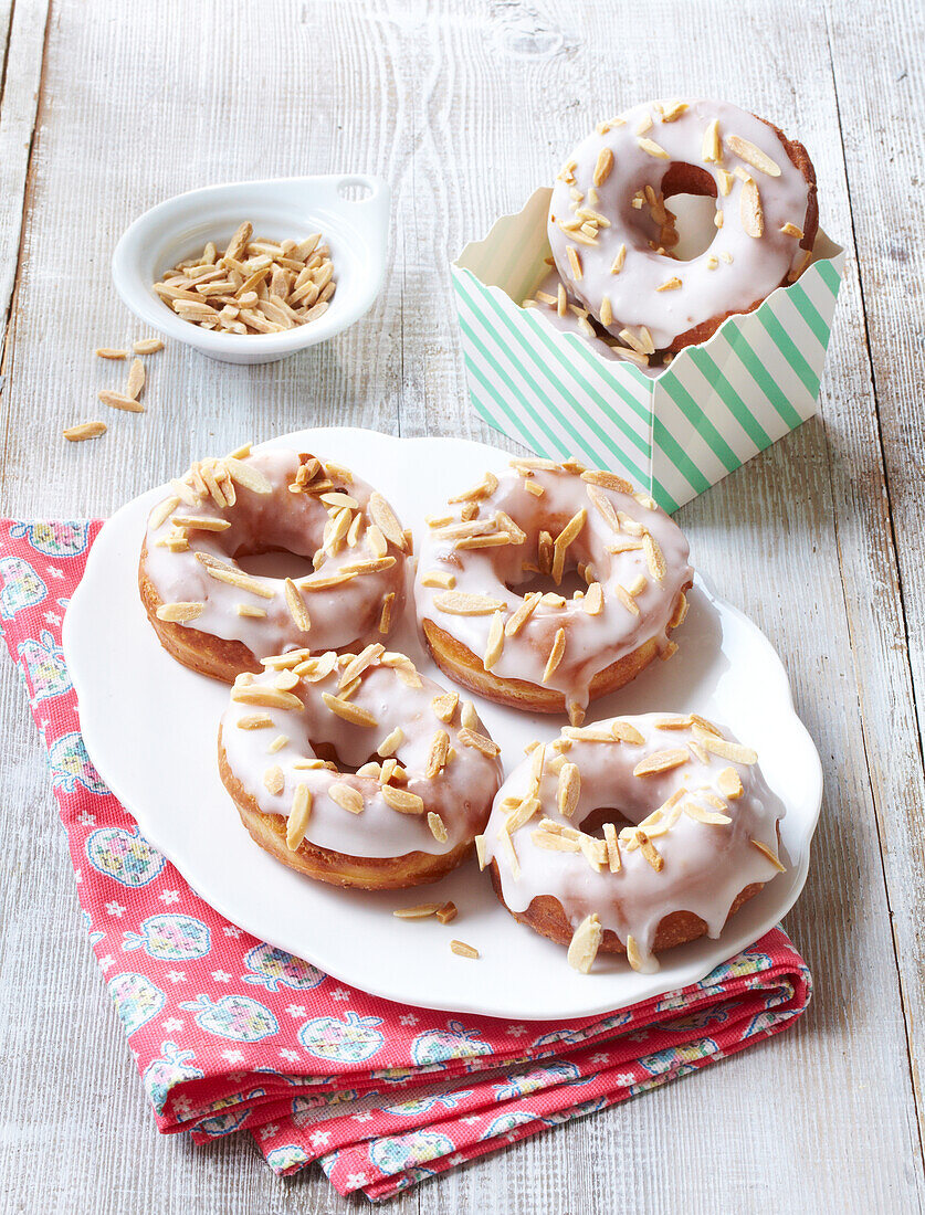 Almond donuts with sugar icing