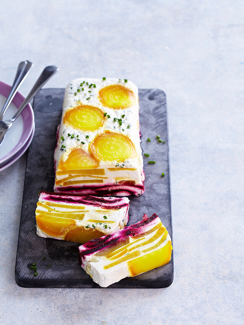 Cheese terrine with beetroot
