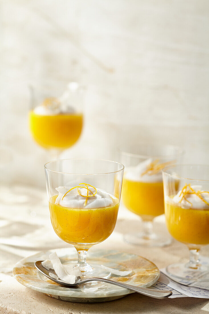 Orange pudding with coconut yoghurt