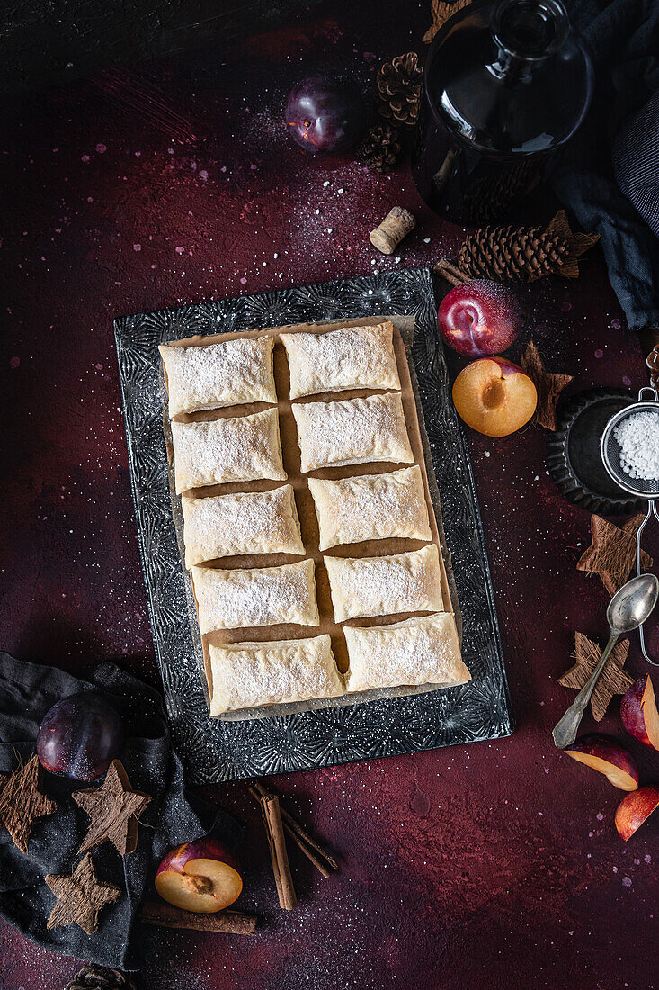 Plum cream cake with caramel