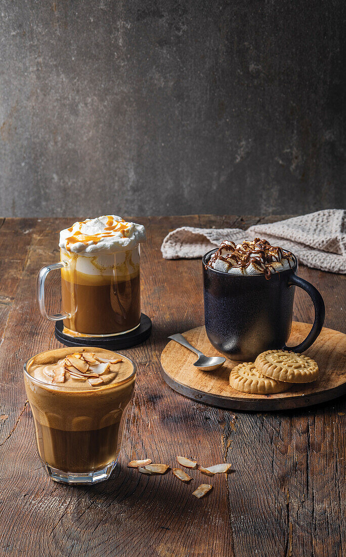Whipped coconut latte, S’mores mocha, Butterbeer latte