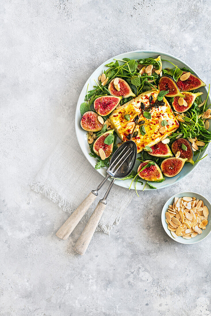 Baked feta salad with figs and almonds
