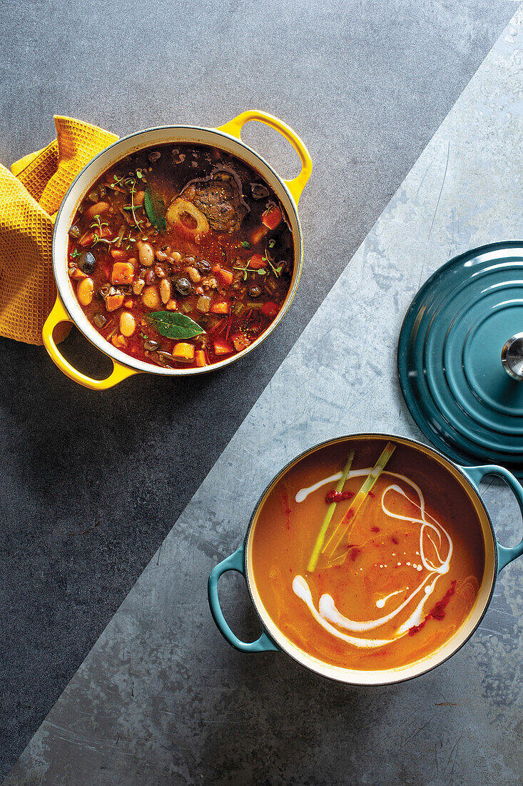 Slow-Cooker-Suppe mit Rind und Bohnen, Butternusskürbissuppe mit Kokos