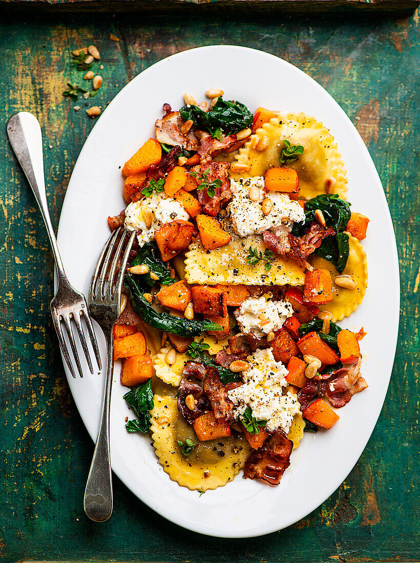 Pumpkin Ricotta Ravioli with Spinach